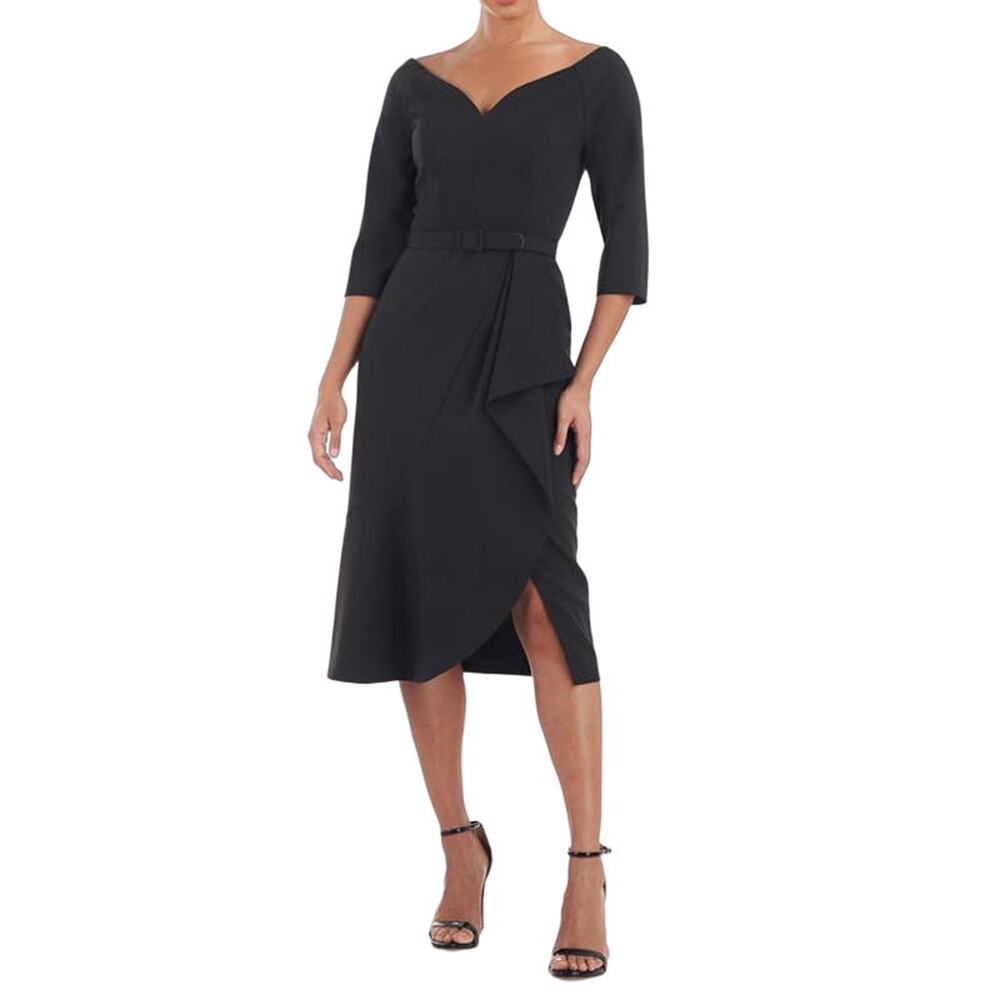 Kay Unger dress Izzy off the shoulder Midi black size 14